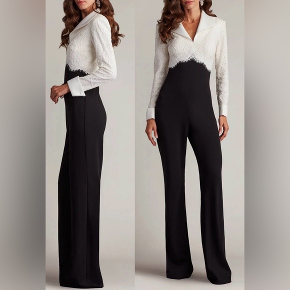 NEW Tadashi Shoji Deacon Collar ivory black Jumpsuitsz 16 - Picture 2 of 7